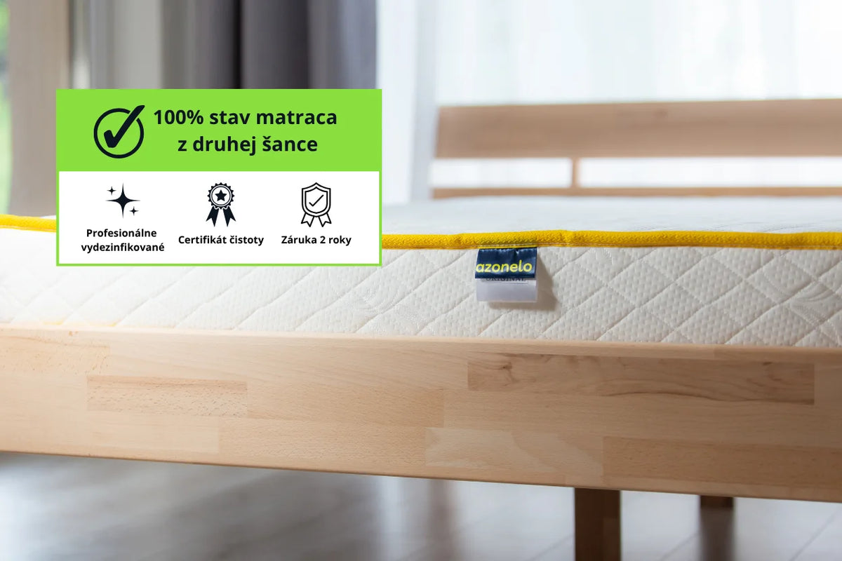Kvalitný matrac Azonelo Original z druhej šance v 100% stave, profesionálne vydezinfikovaný, s certifikátom čistoty a zárukou na 2 roky.