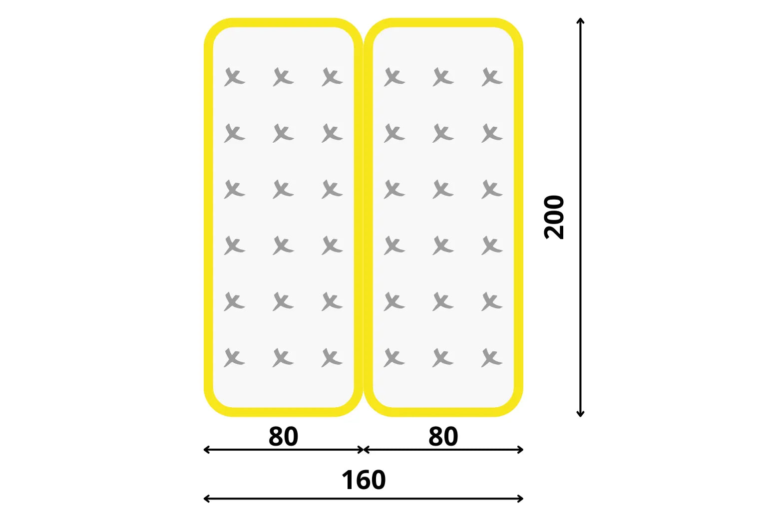 Schéma ako matrace 1+1 80x200 tvoria spolu posteľ 160x200 cm