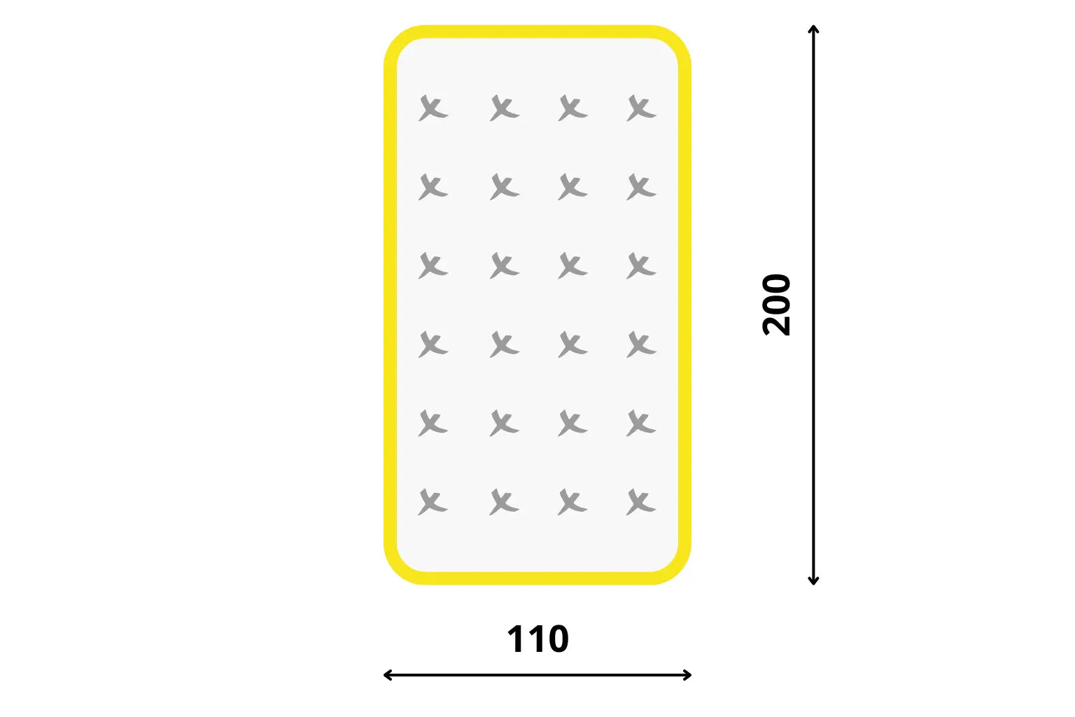 Matrac 110x200 ručne šitý na Slovensku. Nákres rozmerov 110 x 200 cm.