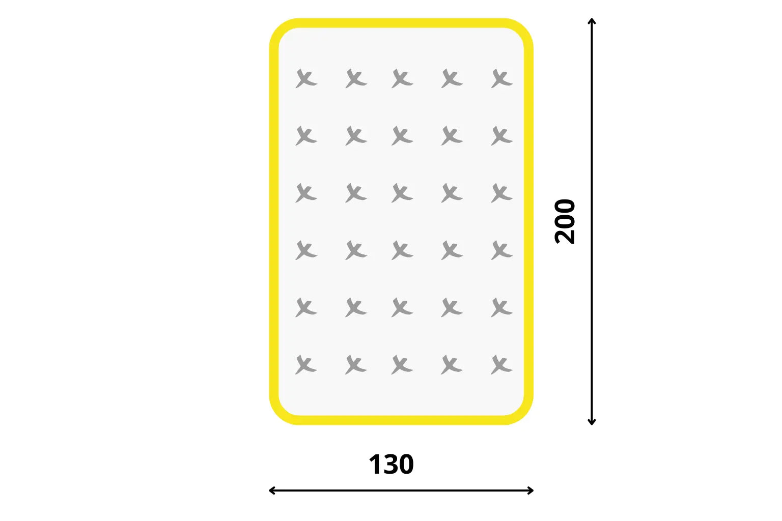 Matrac 130x200 cm vizualizácia šírky a dĺžky.