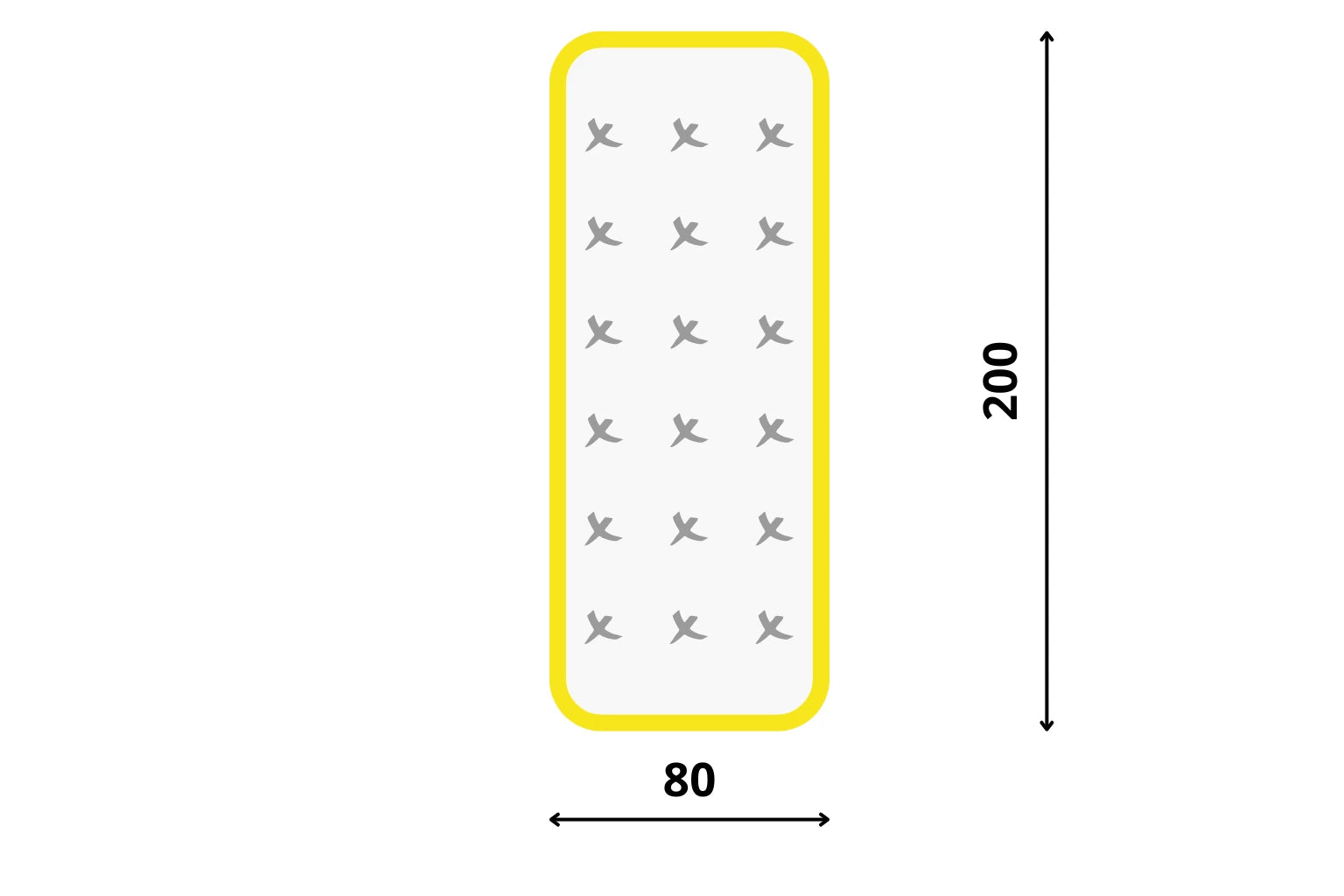 Technický nákres rozmerov pre matrac 80x200 cm.