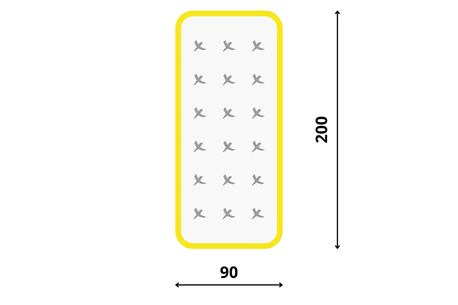 Schéma rozmerov pre matrac 90x200 Azonelo