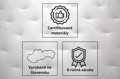 Vysoký matrac Azonelo Cloud a jeho výhody: certifikované materiály, výroba na Slovensku a 6-ročná záruka.