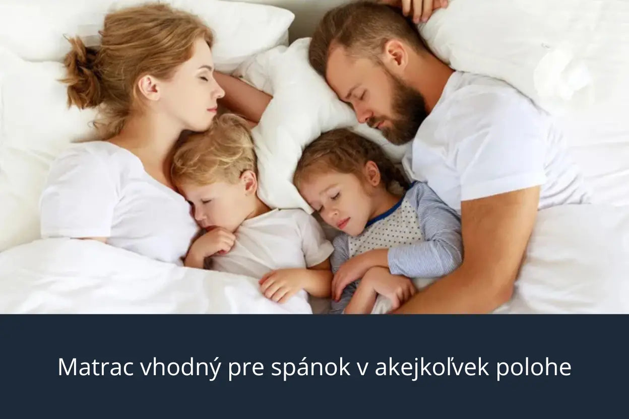 Rodina s dvoma deťmi spí na ortopedickou matraci s pamäťovou penou Azonelo Yellow.