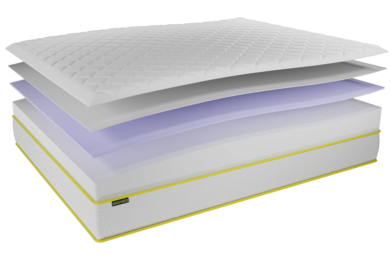 Rozložený ortopedický matrac Azonelo Original, ktorý ukazuje jeho vrstvy.